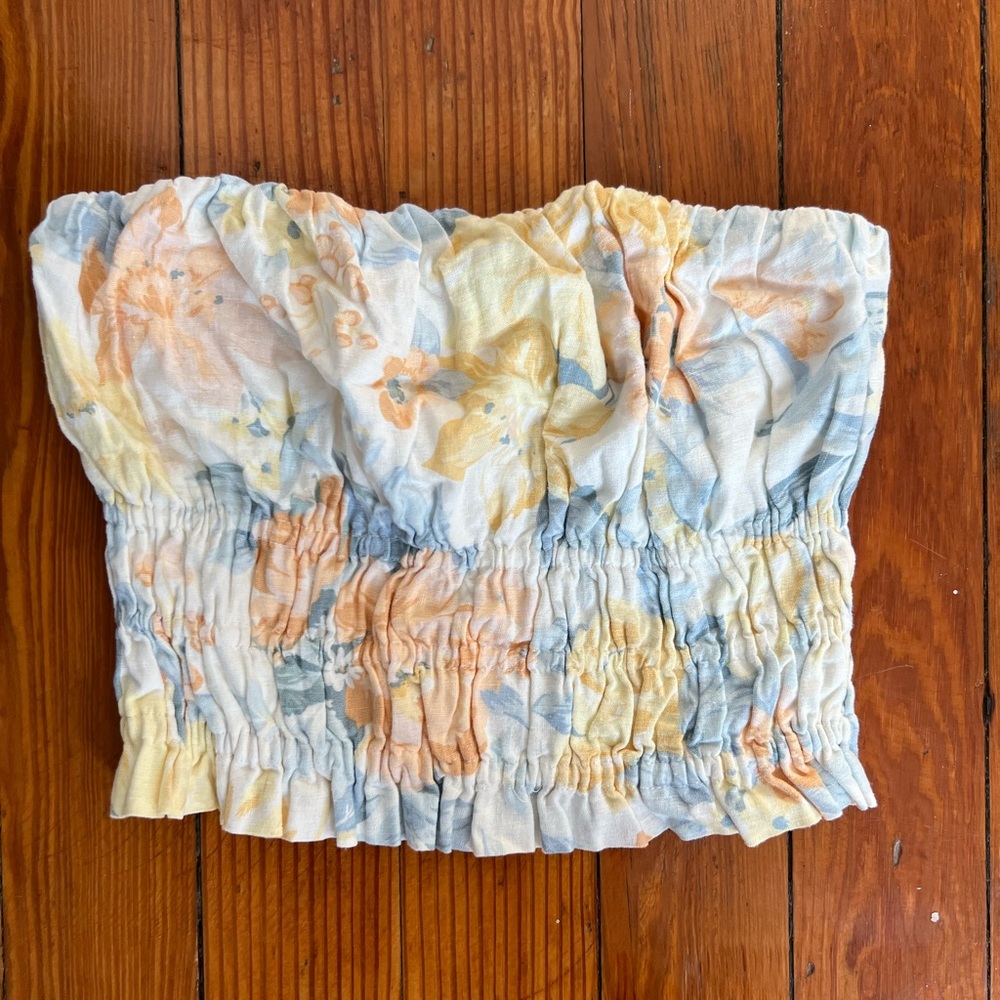Abercrombie & Fitch Strapless Blue White Top L